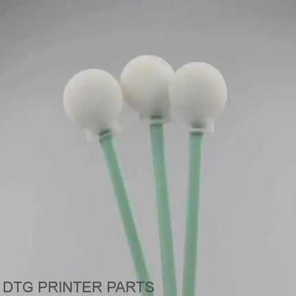 Large Foam Tipped Cleaning Swabs with three green stems and white spherical tips, arranged upright against a gray background