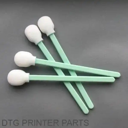 Large Foam Tipped Cleaning Swabs, with mint green sticks and white rounded foam tips arranged, in a fan on gray surface.